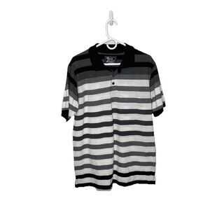 Old Skool Short Sleeve Polo Shirt Striped Gray White Black Size Large Mens